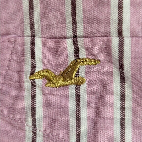 Hollister Shirt Men's Size Large Pink Stripe Button Up Long Sleeve Cotton Preppy - Picture 11 of 11